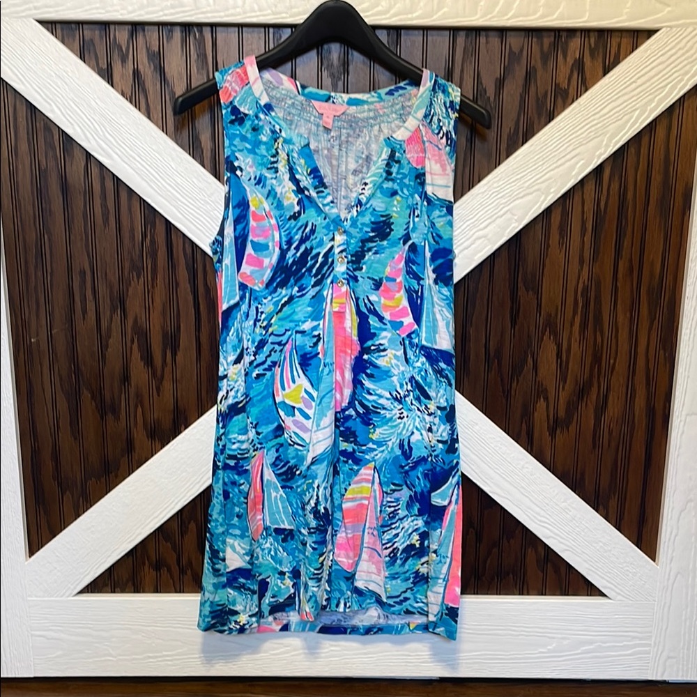 Women's Blue and Pink Sleeveless Dress